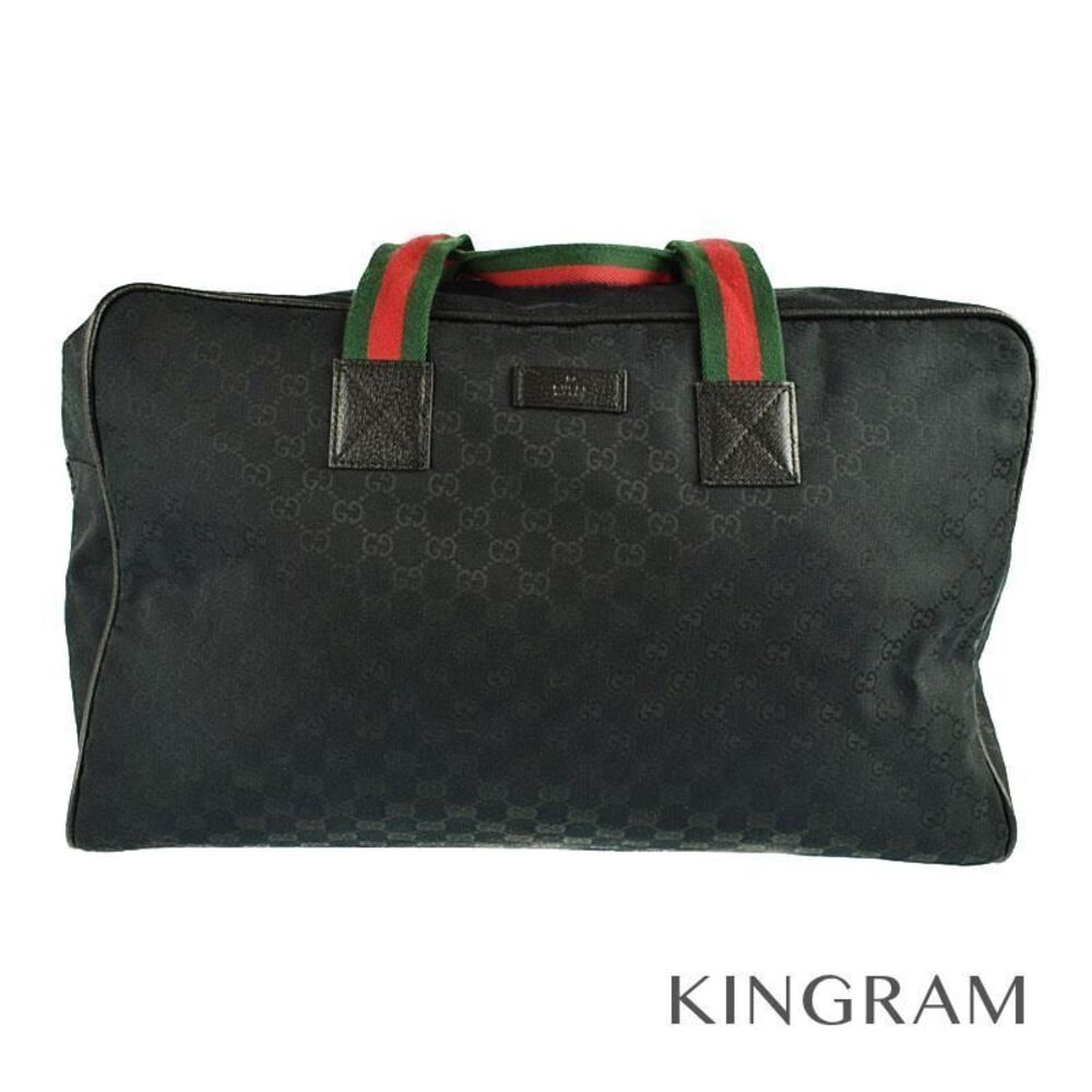 Gucci Boston bag black GG canvas web striped Red Green